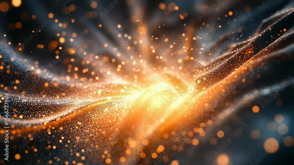 Poster dynamic abstract of sparkling light waves with glowing particles