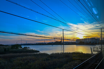 railway bridge at sunset