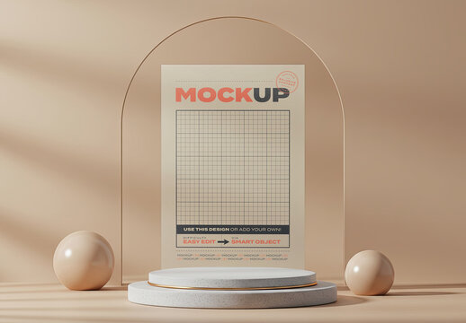 Curve Ceiling Wall Vertical Poster Mockup