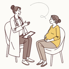 Pregnant Woman Consulting Doctor - Minimalist Medical Check-up Vector Illustration

