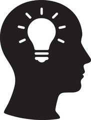Silhouette of a lightbulb inside a head, symbolizing mental clarity, ideas, insight, and creative thinking. EPS file.
