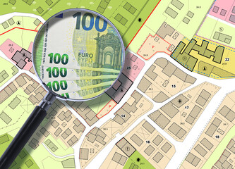 Imaginary General Urban Plan concept. Zoning regulations with zoning districts, urban destinations, land use, buildable areas and land plot