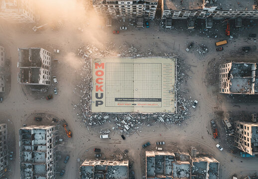 Bombed Place Debris Horizontal Image Photo Mockup