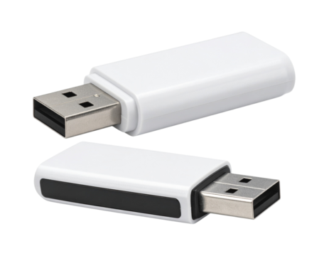 USB Flash Drive with Cap Removed – Metallic Finish – Isolated Transparent Background PNG