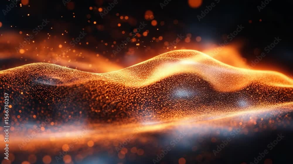 Poster dynamic abstract visualization of glowing particle waves in motion
