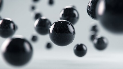 Falling black spheres abstract background glossy texture 3 d render