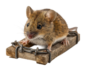 Mouse caught in vintage wooden trap animal view