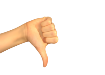 Human hand giving thumbs down gesture on a transparent background disapproval