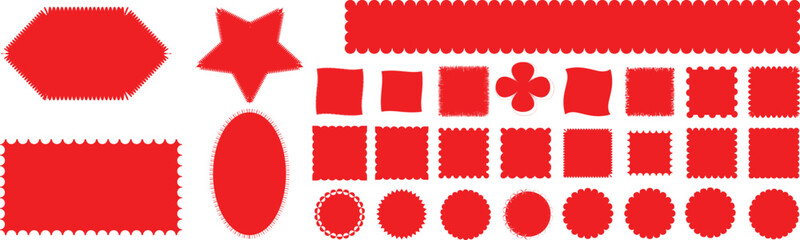  Color rectangle frames wiggly borders. square shape Geometric shapes with scallop.empty text boxes, tags, labels isolated on white background. Vector graphic illustration. Silhouette stickers circle