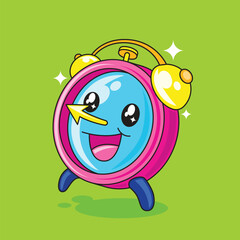 Cute kawaii alarm clock cartoon character illustration