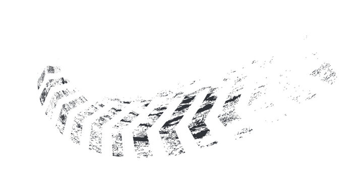 Tire tread marks, wheel textures, tire marks - car racing, motocross, drift, rally, off-road and others. Vector black isolated texture in grunge style with splashes.eps10