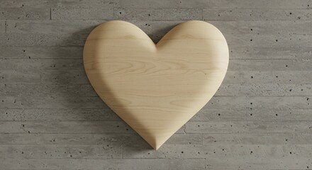 Wooden Heart Against Textured Concrete Wall, Symbolizing Love and Affection