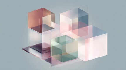 Abstract composition of translucent cubes pastel colors geometric shapes modern minimalist design