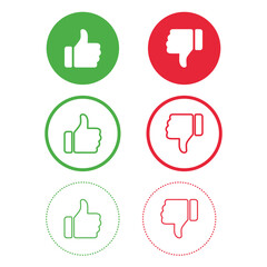 Thumbs Up and Down Icon Set. Like Dislike Symbols in Green and Red