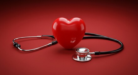 Red Heart and Stethoscope on a Deep Red Background