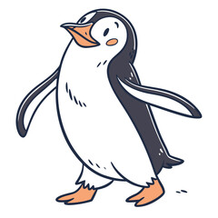 Fototapeta premium Cute cartoon penguin walking with orange feet and beak animal bird