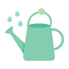 Charming pastel green watering can illustration with a refreshing stream of light blue water perfect for garden and home decor themes