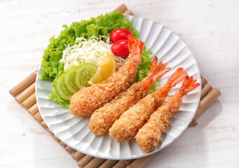 Ebi furai is a Japanese dish made from shrimp coated with pangko flour
