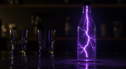 Electric Bolt Inside a Bottle with Glasses on a Bar