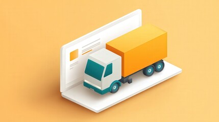 cargo management delivery optimization concept. 3D illustration of a delivery truck on an online shopping platform.