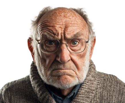 Frustrated elderly man portrait emotional expression view