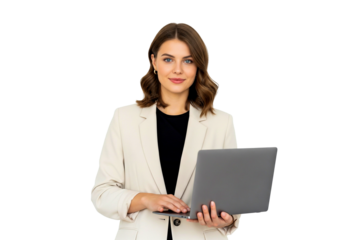 young beautyful business woman with laptop on transparent