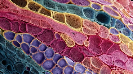 Vibrant microscopic plant cell structure detailed colorful texture image