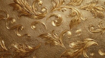 Golden embossed floral texture background swirls leaves pattern design