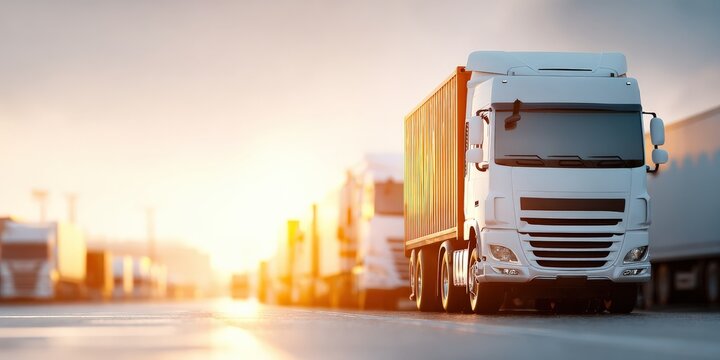 cargo management delivery optimization concept. Truck on a highway at sunset, showcasing cargo transportation.