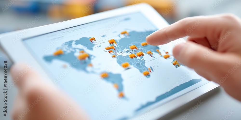 Aufkleber cargo management delivery optimization concept. a person interacting with a digital map on a tablet 