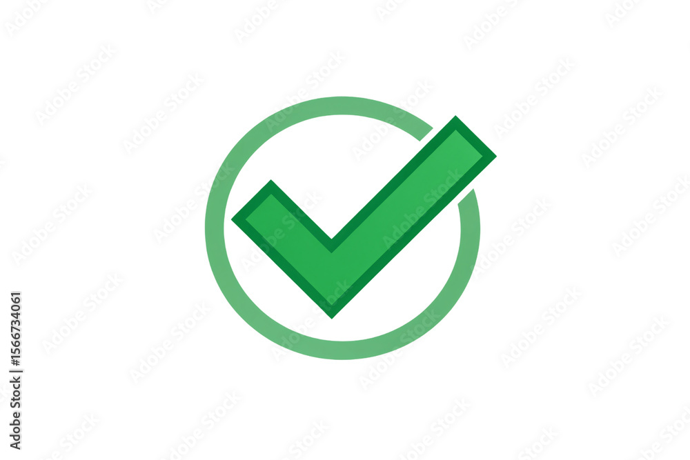 Poster green checkmark in circle with subtle 3d depth and contemporary minimalist design aesthetic, isolate