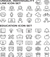 Collection of various line icons representing education and people