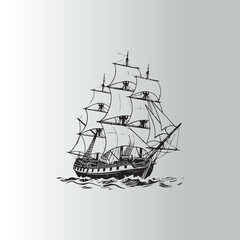 Vintage Sailing Ship on Waves