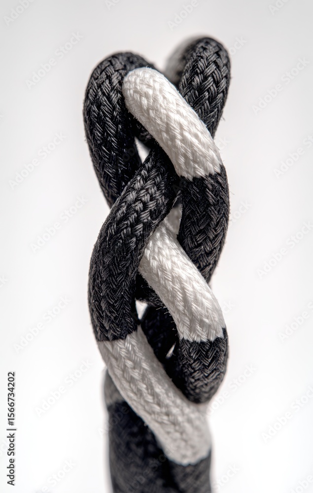 Poster intertwined black and white cords create a striking abstract pattern, showcasing intricate texture a