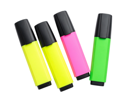 Set of Three Neon Highlighters – Pink, Yellow, Green – Horizontal Layout Transparent Background PNG