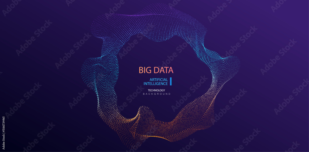 Poster circle a.i. technology particles banner. ai big data neon dotted round background. artificial intell