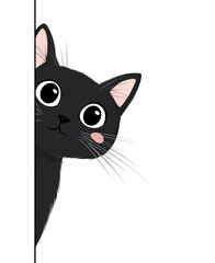 A shy and cute cartoon cat peeking from the side with big eyes and rosy cheeks.