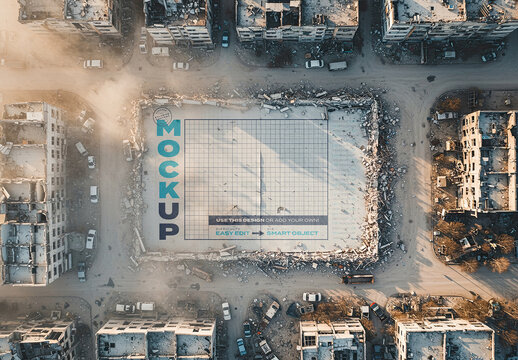 Horizontal Image Photo Mockup on War Zone with Debris