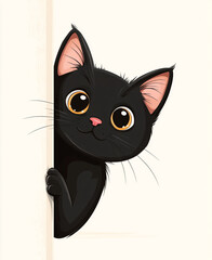 A shy and cute cartoon cat peeking from the side with big eyes and rosy cheeks.