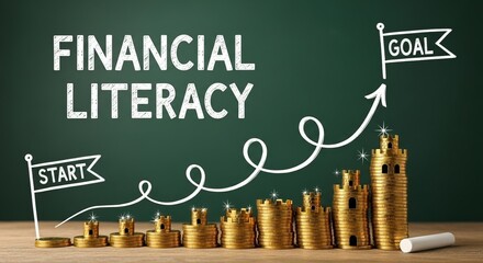 Gold coins form a castle, symbolizing financial literacy