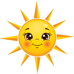 Cute smiling sun cartoon character happy sunshine