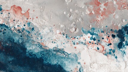 Abstract teal coral gray paint splatter texture background