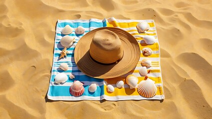 Beach Day Essentials Seashells, Sun Hat, and Coastal Vibes