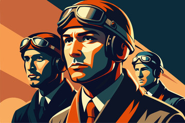 Vector illustration of a group of aviator in helmet and suit.