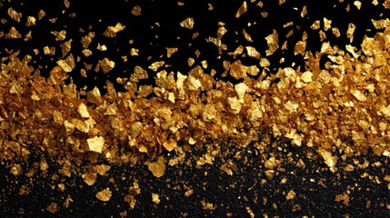 Golden fragments scattered on black background luxury texture