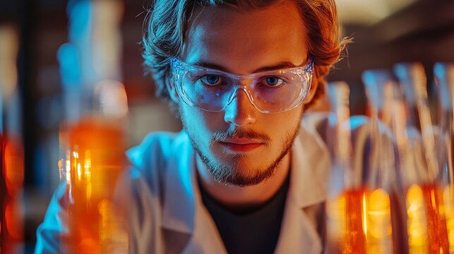 young scientist analyzing chemical samples in laboratory with focus and precision