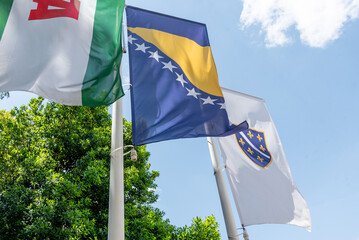 The national flag of independent European state of Bosnia and Herzegovina