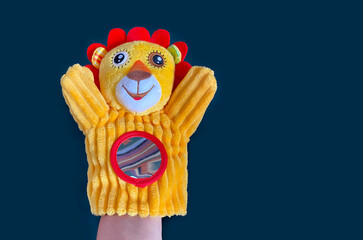 yellow puppet animal interactive toy hand little lion cub baby red