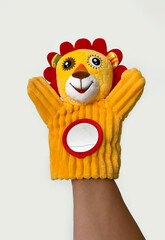 yellow puppet animal interactive toy hand little lion cub baby red