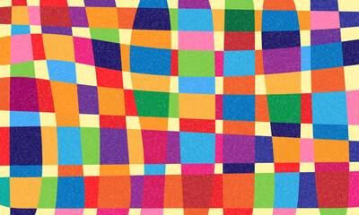 Fun colorful abstract background in doodle style. Simple playful design with hand drawn overlay shapes. Children style colored seamless banner background with doodle rough lines. Playful abstract bg